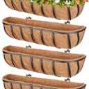 Legigo 4 Pack 24 Inch Window Boxes Railing Planter Box with Coconut Liner, Balcony Railing Planter Horse Trough Deck Window Planters, Metal Railing Hanging Flower Baskets for Outdoor Porch Fence Patio