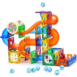 MAGBLOCK 85Pcs Marble Run Magnetic Tiles Toy Building Blocks STEM Educational Child Brain Development Kit Magnet Construction Toys for Boys Girls Kids Age 5 6 7+ Years Old