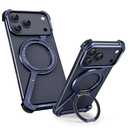 OATSBASF Minimalist Phone Case for iPhone 17 Pro Max Case, 360° Rotation Kickstand Aluminum Metal Frameless Design Bumper Z Case, Protective Shock Grade Shell, Blue