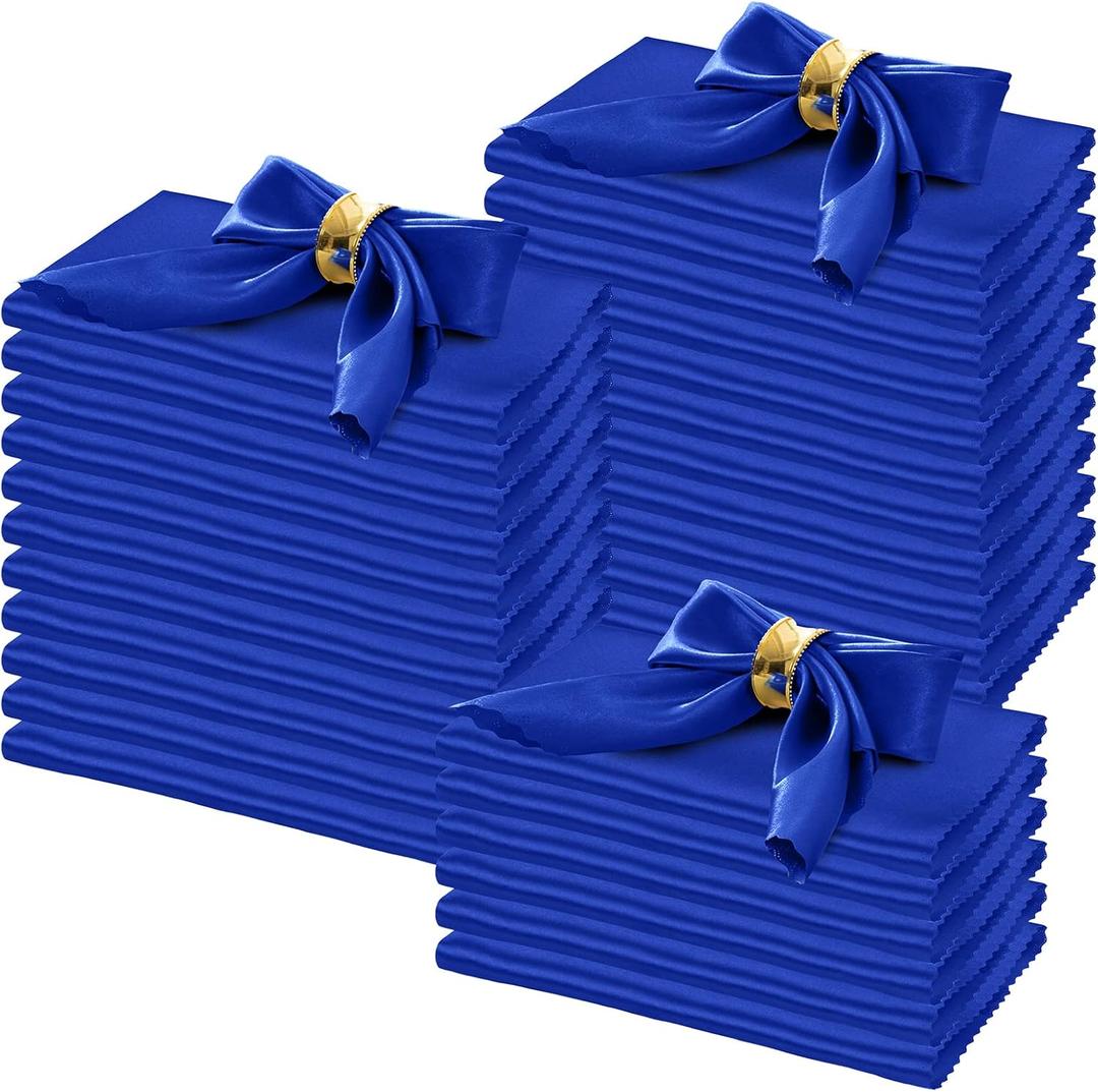 Horbaunal 100 Pack Satin Napkins 17" x 17" Square Dinner Napkins with Floral Edges, Soft Cloth Napkins for Parties, Weddings, Events, Royal Blue