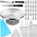 Kootek Aluminium Cake Turntable, 12 Inch Rotating Cake Stand, 35 pcs Cake Decorating Kit Supplies with 24 Numbered Icing Piping Tips, 2 Frosting Spatula, Pastry Bags and Other Baking Tools