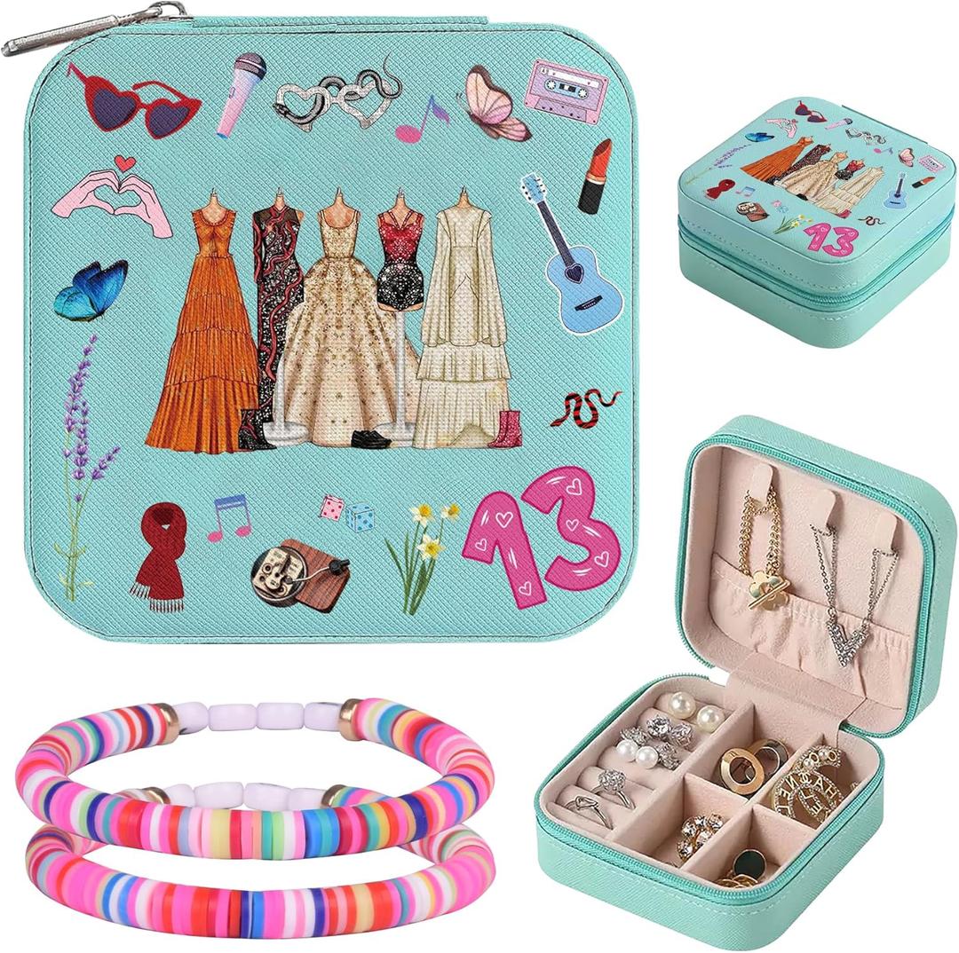 Blue Jewelry Jewelry Box Birthday Gift Merch for Girl Daughter,Music Fans Inspired Album Travel Jewelry Case Gifts from Father Grandpa,Portable Jewelry Organizer Storage,Love Gifts for Girlfriend