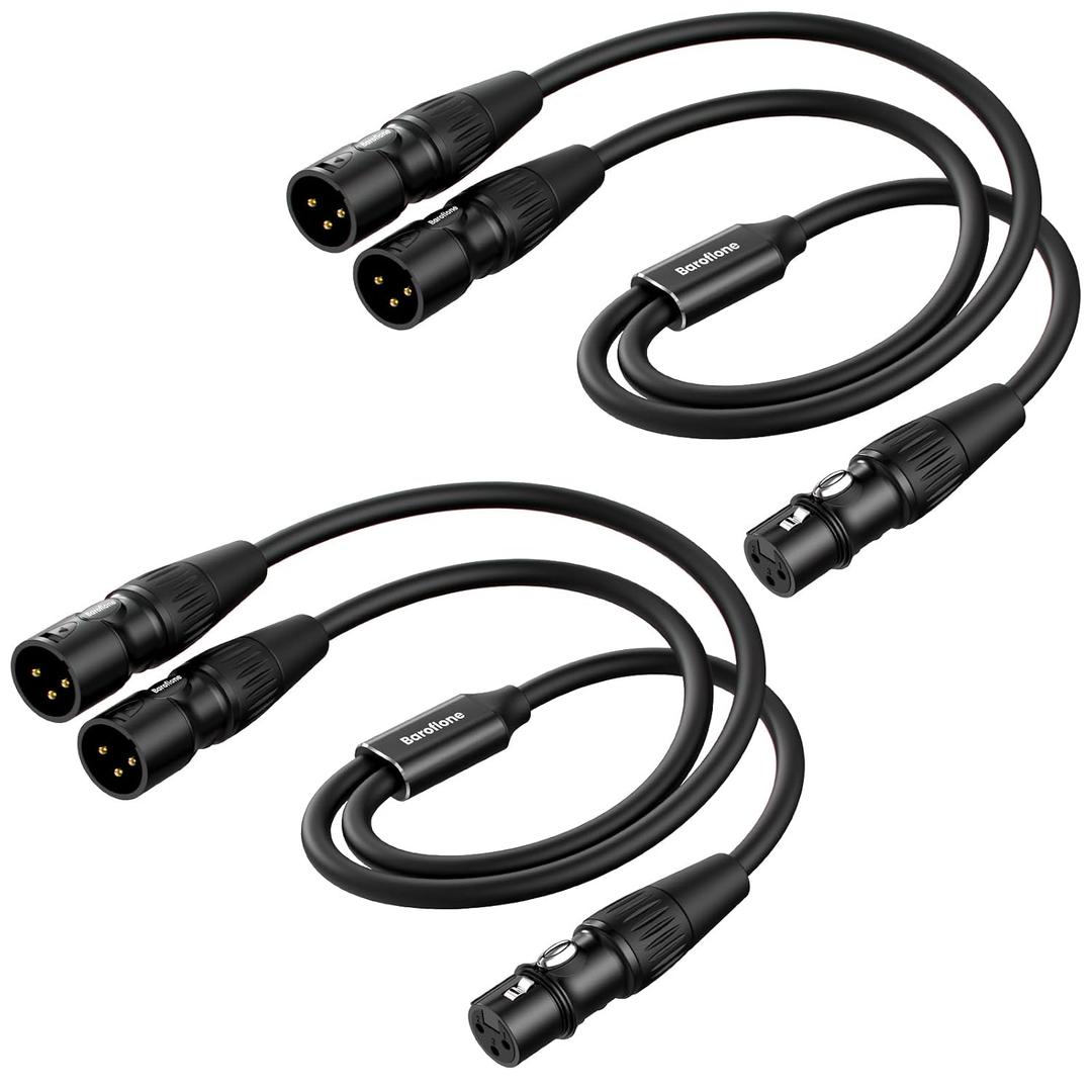 XLR Splitter Cable, 1 Female to 2 Male Y Splitter Cable 1.6ft 2Packs, Female to Dual Male for Microphone Mixer