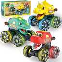 OMAKCOO 3 Pack Dinosaur Monster Truck Toys with Light-Up LED Wheels for Toddlers Kids
