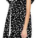 hibshaby Women's Floral Print Mini Dress V Neck Puff Sleeve Dress Short Babydoll Bow Dress. M Size