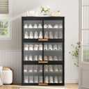 Shoe Rack, 7 Tier Shoe Storage Cabinet with Doors, 28 Pair Shoe Shelves Organizer for Entryway Closet, Plastic Shoe Shelf with Metal Frame for Bedroom Hallway, Black