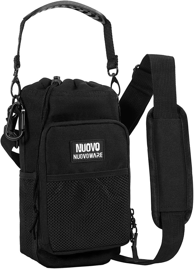 Nuovoware Water Bottle Carrier Bag, 25OZ 32OZ 40OZ 64OZ Insulated Water Bottle Holder with Strap and Pocket, Water Bottle Pouch Sleeve Sling Bag for Hiking Camping Sport (Black)