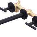 WOWOW Wall Mount Bathroom Faucet Matte Black Wall Faucet High Flow Two Handles Stainless Steels,Long Spout Reach,Widespread Bathroom Sink with Rough-in Valve 3 Holes Elegant Classic Spout