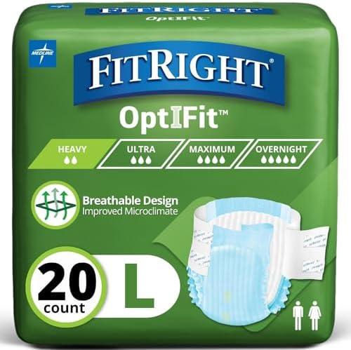FitRight Adult Diapers, Extra Heavy Absorbency, L (Waist Size 44in-56in), 20 Count, OptiFit Incontinence Briefs for Men and Women, Disposable, Moisture Wicking, Leak Protection