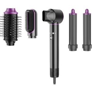 5-in-1 Hair Styler Brush Set  High-Speed 110,000 RPM Hair Dryer with Auto Curling, Straightening & Volumizing Brushes  Fast Drying, Frizz-Free, No Heat Damage (Purple)