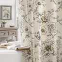 Farmhouse Floral Linen Shower Curtain, Vintage Black Pattern Rustic Shower Curtains for Bathroom, Tan Taupe,72x84, Extra Long 72" Wx84" L