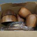 Maxdot 16 Pcs Acacia Wood Dinnerware Set, Round Wooden Plates,Solid Wooden Bowls and Tea Cups, Acacia Wood Tableware Supplies, Easy Cleaning & Lightweight for Dishes Snack, Dessert, Set for 4