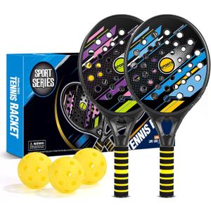 Kids Beach Pickle Ball Set - Beach Outdoor Game Toys for Kids and Adults Family, 2 Set of Beach Tennis Paddle with 3 Pack Premium Pickleball Balls Lawn Outside Backyard Games