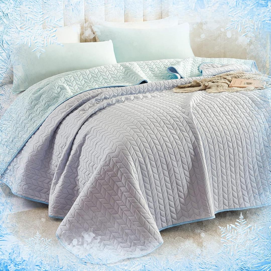 YIYEA Cooling Quilt Set, Arc-Chill Q-Max>0.5 Cool Quilt with Cooling Pillow Sham, Lightweight Summer Bedspreads Coverlet Bedding Set for Hot Sleepers & Night Sweat (King)