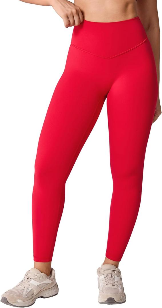 UNISSU Hugcurve No Front Seam High Waisted Workout Leggings for Women Buttery Soft Yoga Pants Gym Athletic Tights - 25'' (Red, M)