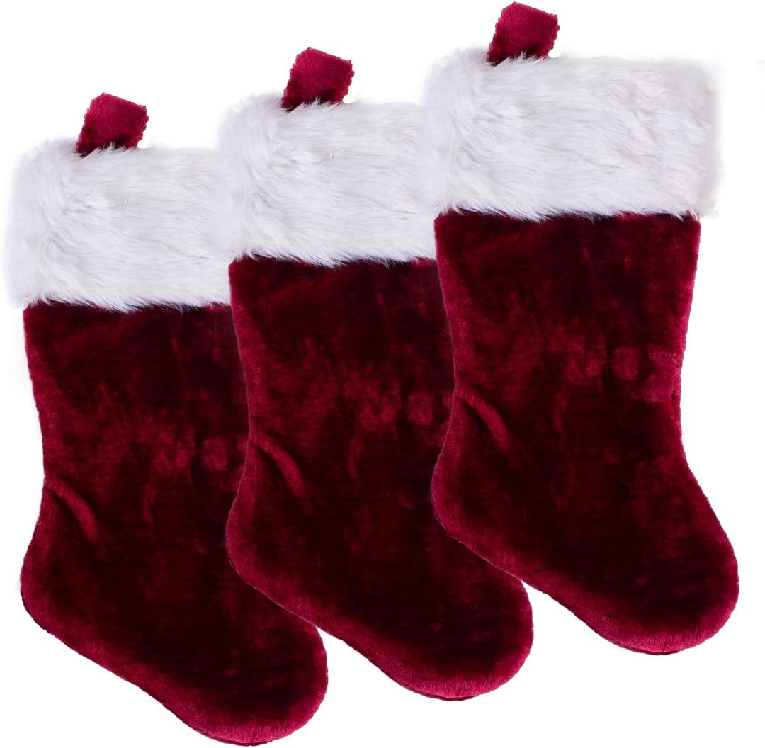 Christmas Stocking 3 Pack 19 Inch Christmas Stocking Personalized Plush Cuff Red White Christmas for Family Christmas Decoration Fur Stockings Gift Bags for Kids Classic Stocking Decorations (8)