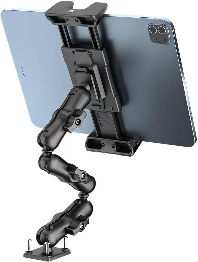OHLPRO Heavy Duty Drill Base Tablet Mount Holder, 360 Adjustable iPad Mount Truck Dashboard, 3-Stage Stand for 5-13" iPad Pro Air Mini Galaxy Tab Switch, Tablet Vehicle for Car Wall Desk (12-inch Arm)