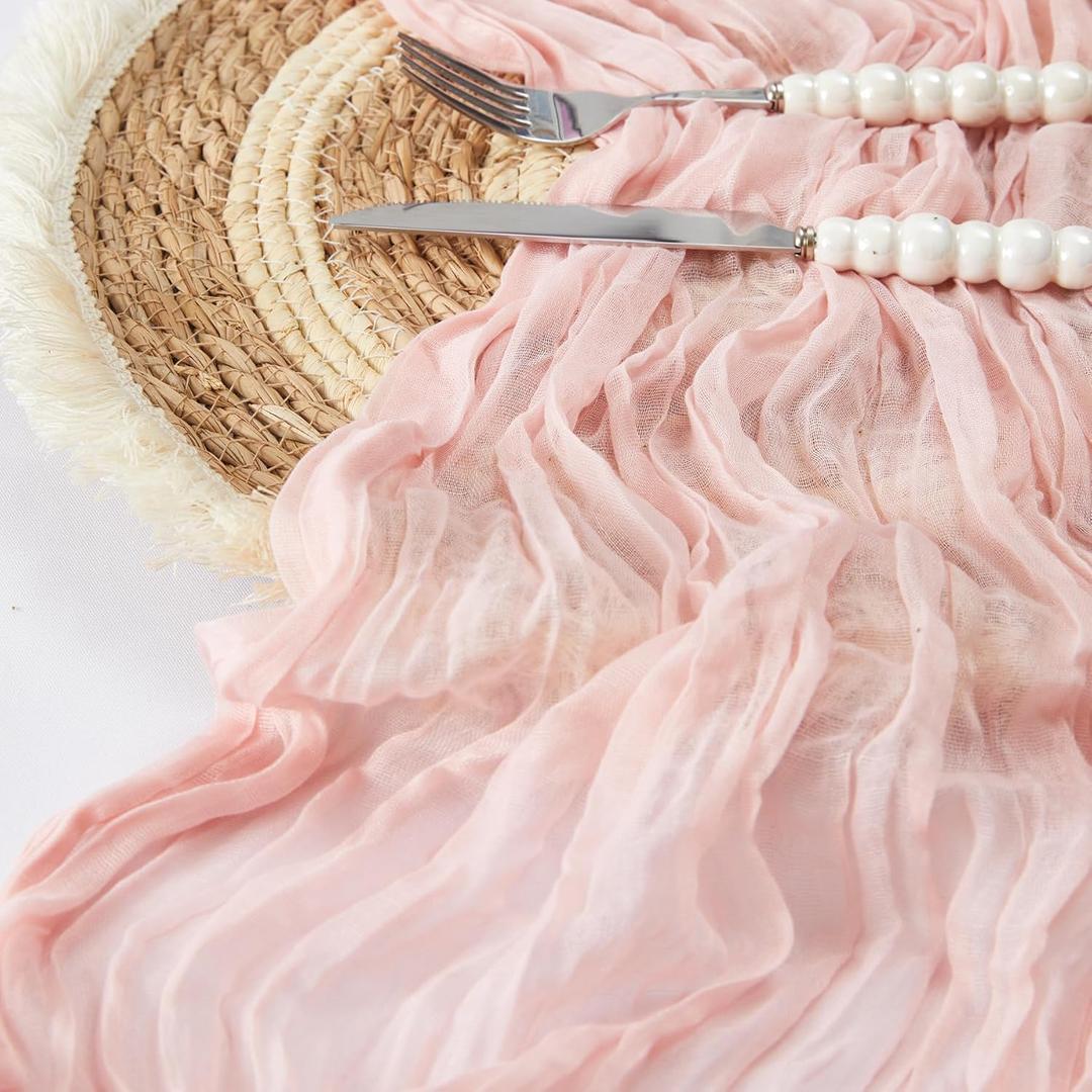 2 x DOLOPL Pink Table Runner for Bridal Shower Decorations,10FT  Blush Pink Cheese Cloth Table Runner for Baby Shower, Wedding, Gender Reveal Party Decorations