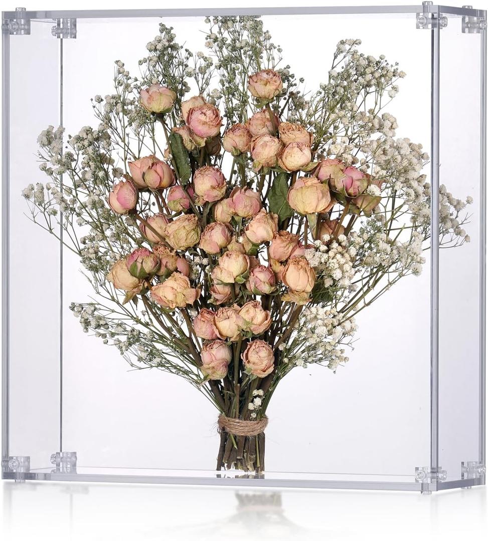 11.2x11.2 Acrylic Shadow Box, Assemble Display Case, DIY Tabletop/Wall Mount Display Frame, All Clear Memory Box for Dried Flowers/Kids Room/Birthday/Wedding(11.2x11.2x3, Assemble Frame)