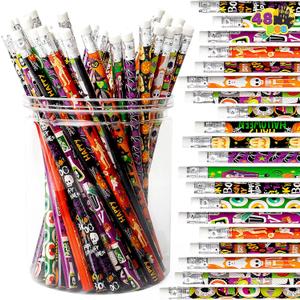 JOYIN 48PCS Halloween Pencils Bulk with Eraser, Colorful Fall Pencil Assortment, 12 Design Halloween Themed Stationery Set for Kid Girl Boy Trick or Treating Party Favor Supplies, Classroom Gift Prize