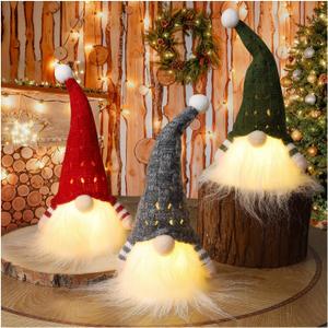 Juegoal Christmas Gnomes Decor, 9 Inch Lighted Handmade Mini gnome Scandinavian, Light Up Swedish Tomte Elf Holiday Present, Battery Operated Xmas Gifts Table Ornaments Dinner Party Supplies, Set of 1 