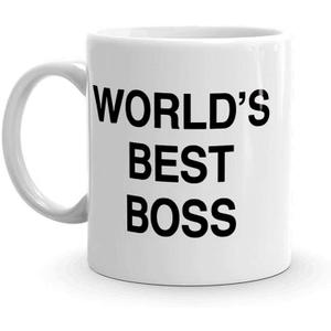 World's Best Boss Funny Coffee Mug - BeBr Bosses Day Gifts Ideas -Novelty Present For My Greatest Boss Male or Female, Men, Great Office Gift Mugs,Birthday,Leaving or Home Daily Use 11 oz Ceramic Mug (White)