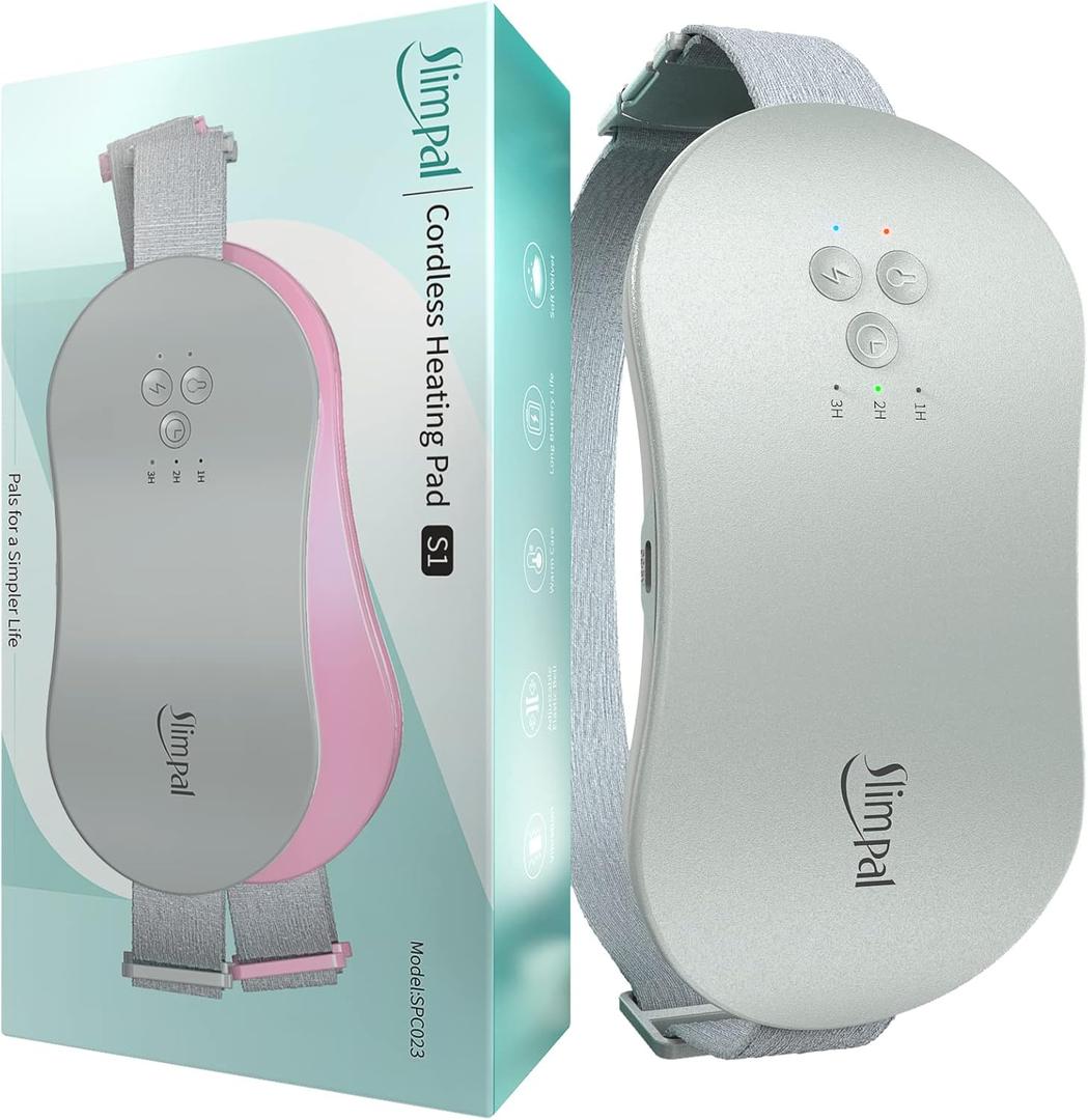 Slimpal Portable Heating Pad for Period Cramps, Electric Cordless Wearable Heat Pad for Menstrual Cramps Relief, 3 Timer Auto Off Setting, Stocking Stuffers Gifts Her Women Girl, Light Grey