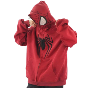 grhaat Y2k Hip Hop Embroidery Spider Hoodie Full Zip Up Harajuku Streetwear Oversized Kawaii Graphic Jacket Sweatshirts, XXL