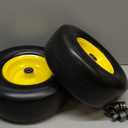13 x 5.00-6 Tire and Wheel, Flat Free Lawn Mower tires with 3/4" & 5/8" Bearings, 3.25"-6.25" Adjustable Hub, 13x5x6 Zero Turn Tires for Garden Tractors, Zero Turn mowers, Yellow (2 Pcs)
