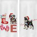 Christmas Schnauzer Kitchen Towels Set - Schnauzer Gifts Waffle Decorative Dish Towels, Christmas Schnauzer Hand Tea Towes, Schnauzer Gifts, 16x24 Inches Set of 2