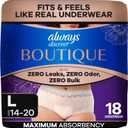 Always Discreet Boutique Incontinence and Postpartum Underwear for Women, Maximum Protection, Large, Rosy, 18 Count