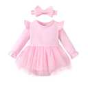 Magic Park 0-18M Infant Bodysuit Tutu Dress Baby Girl Romper Dress Toddler Solid Color Tulle Skirt Baptism Holidays Outfits (Long Pink, 18 Months)
