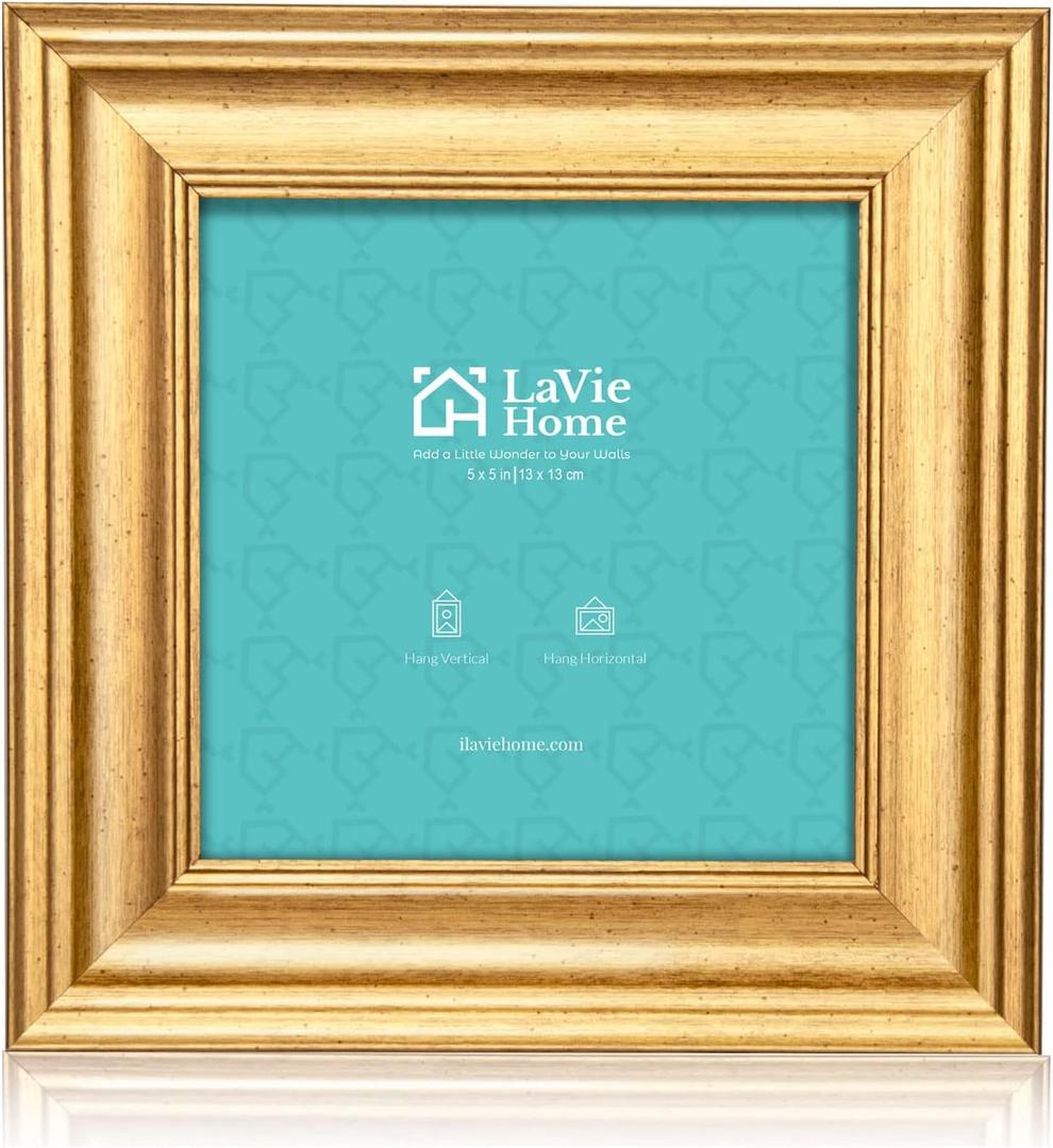 LaVie Home 5x5 Picture Frames (3 Pack, Gold) Square Photo Frame Set with High Definition Glass for Wall Mount & Table Top Display