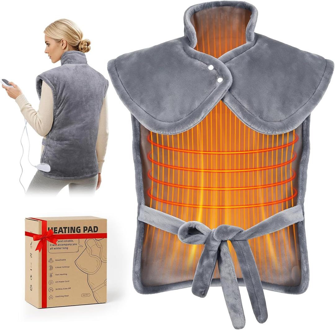 Heating Pad for Neck and Shoulders and Back, 6 Heat Settings & 4 Timer Deeper Pain Relief, Auto Shut Off, 29 * 38" Large Electric Heatings Pad for Full Back, Soft Fabric Gifts for Women Men