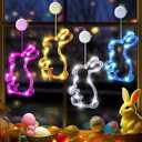 4Pack Easter Window Lights Decorations with Timer, Battery Powered Hanging Pink Yellow White Blue Lighted Bunny Shaped Sucker LED Lamp for 2024 Holiday Indoor Home Decor
