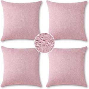 OTOSTAR Outdoor Waterproof Throw Pillow Covers Garden Decorative Cushion Case Pillow Covers Square Outdoor Pillowcases Patio Pillows for Couch Sofa Tent Balcony Home Decor 18x18 Inch Pack of 4 (Pink)