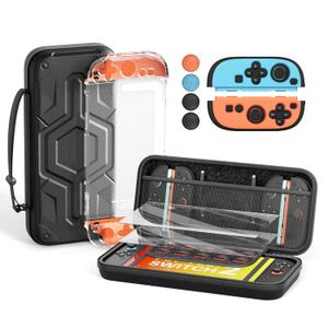 Switch 2 Accessory Bundle, 9-in-1 Protection Kit: Travel Carrying Case, Dockable Hard Shell, Silicone Grip Cover, 2 Tempered Glass Screen Protectors, 4 Thumb Grips for Switch 2 All-in-One Complete Set