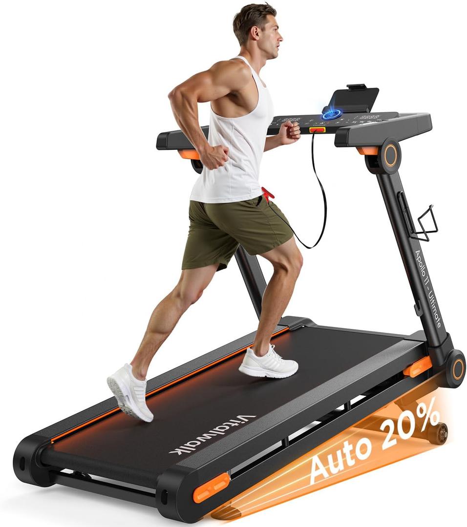 Foldable Treadmill with Auto Incline - Vitalwalk Commercial 48"x18" Wide Running Belt, 20% / 15% Incline, 10MPH, 3.5HP Brushless, Walking Pad Treadmill for Home, Auto Folding, No Installation, 350LBS