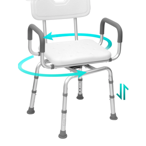 Shower Chair, Seat Shower Stool, Portable Shower Chair with Adjustable Height, Shower Chair with Arms and Back, for Elderly, Handicap & Seniors up to 340LBS (Detachable Handrail) (360 Degree)