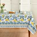 Horaldaily Summer Tablecloth 6060 Inch Square, Classical Iris Pattern Lemon Washable Seasonal Table Cover for Party Picnic Dinner Decor (Blue)