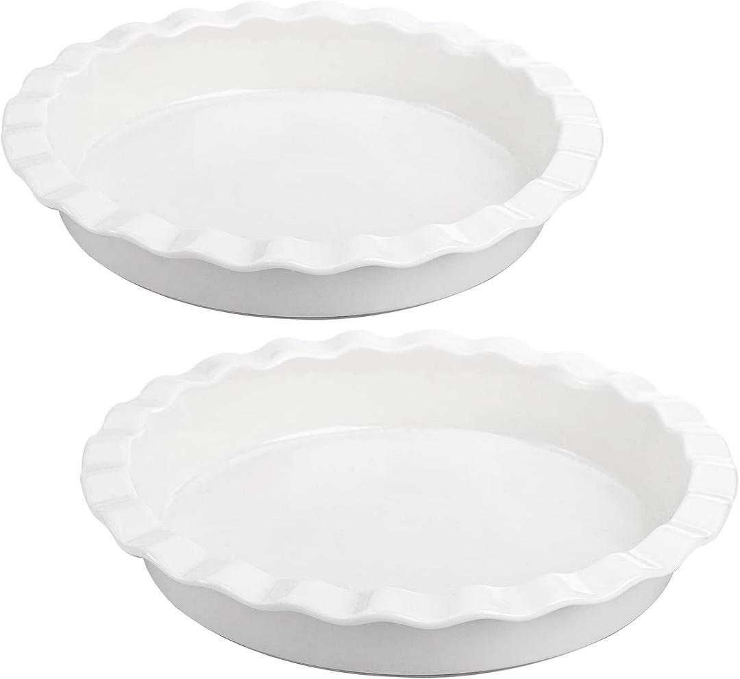Foraineam Porcelain Pie Pan for Baking, Oven Safe Pie Plate Baking Dish, 9 Inches Round Deep Dish with Ruffled Edge, Set of 2