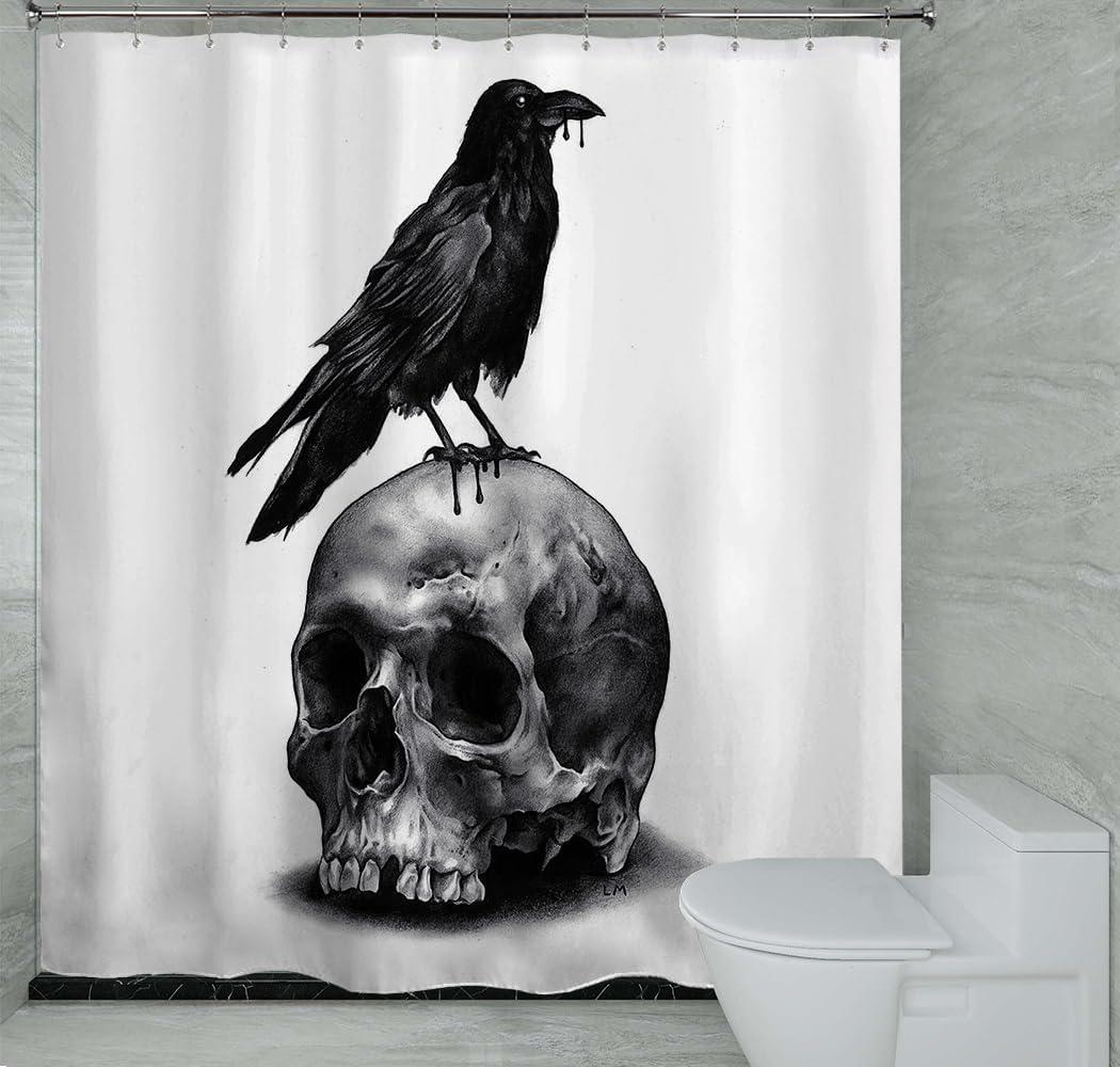 Halloween Skull Raven Shower Curtain with Hooks, Horror Scary Skeleton Hallowmas Bathroom Art Decor Bathtub Black and White Shower Curtains 60" x 72" Halloween Skull Raven Shower Curtain with Hooks, Horror Scary Skeleton Hallowmas Bathroom Art Decor Bathtub Black and White Shower Curtains 60" x 72"