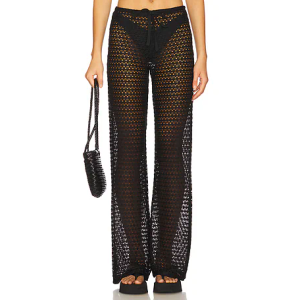 Women's Cover Up Pants Drawstring Crochet Knitted Sheer Beach Cover Up Pants Swimwear
 L