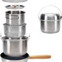 KingCamp Camping Cookware Set 304 Stainless Steel Campfire Cooking Pots Pan and Kettle with Travel Tote Bag for Camping Outdoor Kitchen Cooking Picnic for 4-6