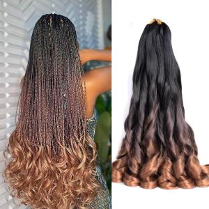 French Curl Braiding Hair 16 Inch Ombre Curly Braiding Hair Pre Stretched C16 75g/pack 8 Packs Synthetic Soft Crochet Hair Curly Ends for Black Women Hair Extensions (16inch,8 pack,C16)