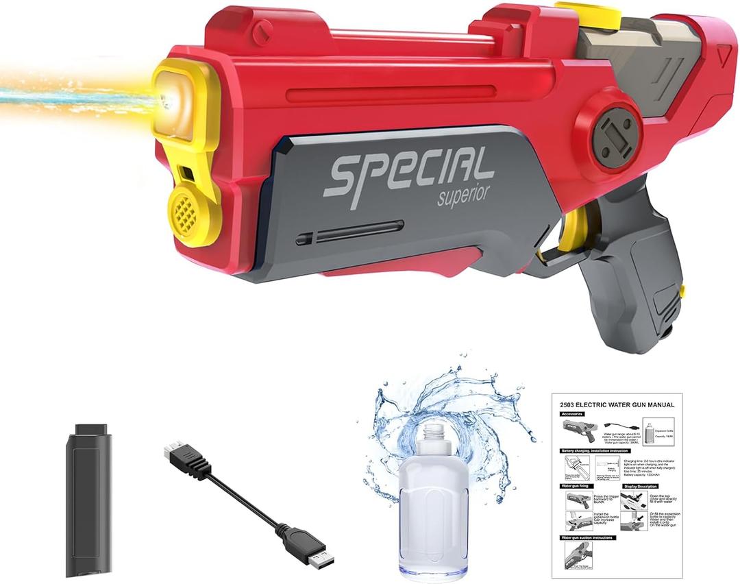 Electric Water Gun for Adults Kids, Long Range Automatic Squirt Guns Pistol Toy with Light Up, Automatic Refill, Powerful High Powered Electric Water Blasters, Summer Outdoor Play, Pool Garden Fun