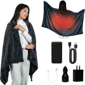 Cordless Heated Blanket, Cozy Portable Heated Blanket Battery Operated w/Hoodie, 3 Temp, 20000 mAh, Camping Wearable Blanket for Car, Heated Throw Blanket Cordless (65'' x 38'')