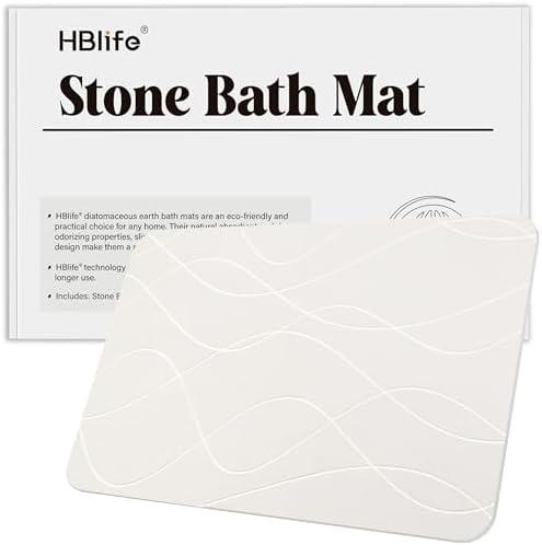 HBlife Stone Bath Mat, 23.5" X 15" Multipurpose Diatomaceous Earth Bath Mat for Bathroom, Stone Drying Mat for Kitchen Counter, Dog Water Bowl Mat, White - Wave