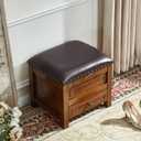 Storage Ottoman with Drawer, Microfiber Leather Padded Top Foot Rest Stool with Nailhead Trim for Bedroom Living Room, 15.8"D x 13.8"W x 15.4"H