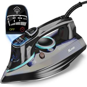 Steam Iron for Clothes 1700W with Non-Stick Ceramic Soleplate Powerful Steam Blast 3-Way Auto Shutoff Self-Cleaning Digital LCD Display Anti-Drip Precision Tips for Home and Travel Steamer (IR001-b)